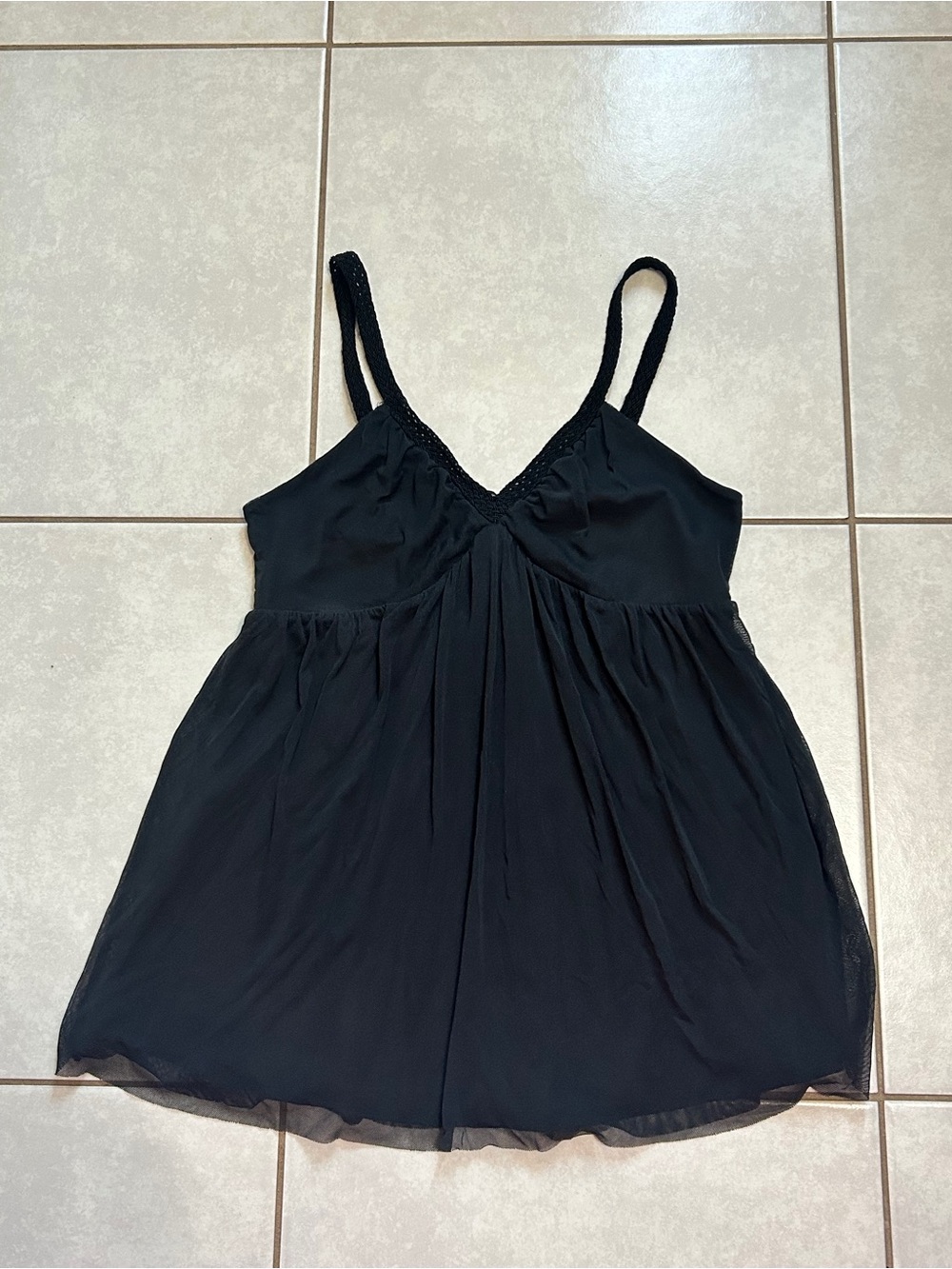 Express black mesh babydoll cami top